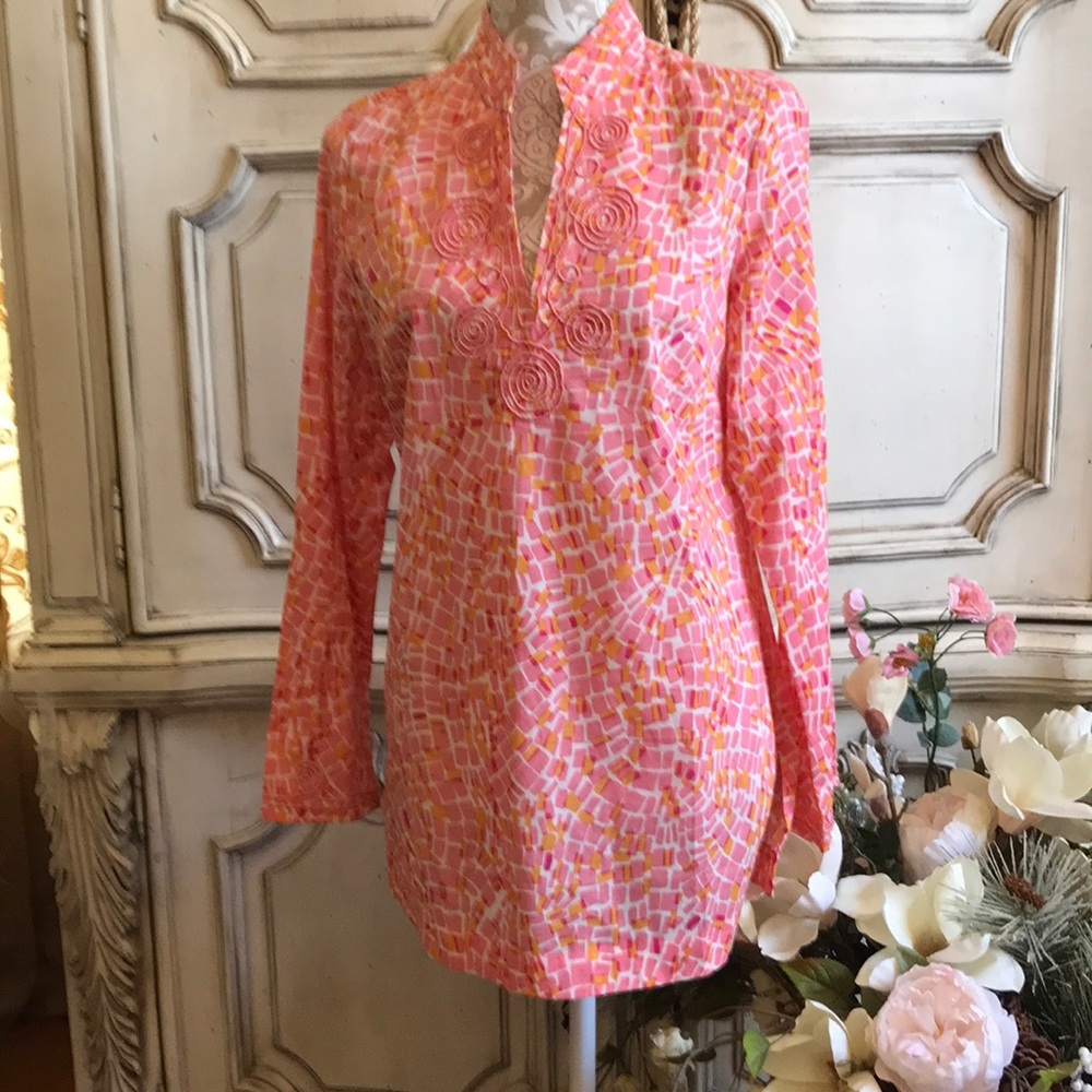 CHADWICKS EMBELLISHED TUNIC TOP HAND CORDED TRAPUNTO 100% COTTON NWOT SZ MEDIUM